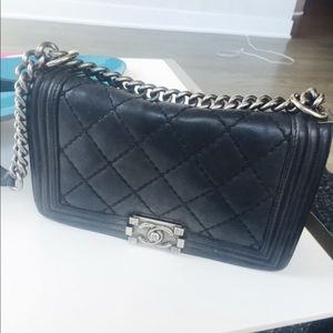 CHANEL Lambskin Leather Black Medium Boy Bag
